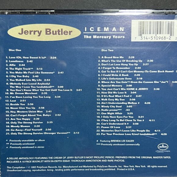 Jerry Butler Iceman The Mercury Years 1992 Soul Anthology 2 Disc CD Album Set - Picture 3 of 5